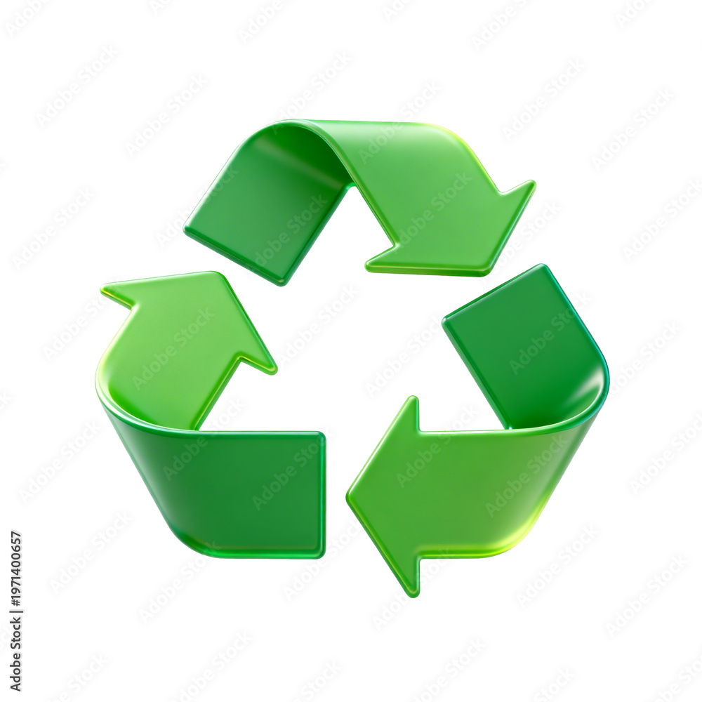 Fototapeta premium [Transparent Background PNG]Recycling Symbol - 3D Green Arrow Icon