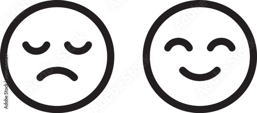 Simple outline icon of a sad facial expression representing negative emotion, disappointment, sadness, or mental state.