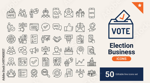 Election icons Pixel perfect. Vote, team, check.