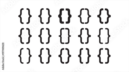 Minimal programming icon collection showing curly brackets for coding and scripts