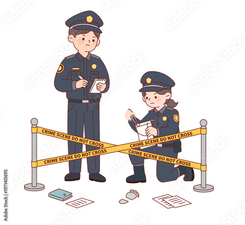 Police Officers Investigating Crime Scene 범죄 현장을 조사하는 경찰관들