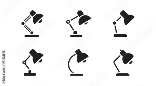 Lighting icon collection representing desk lamps for reading work and home decor