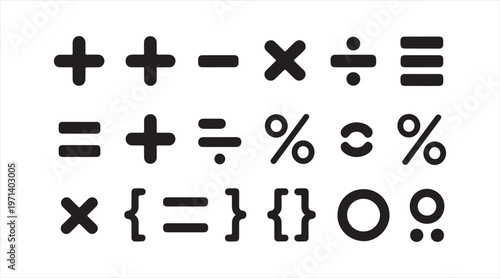 Arithmetic icon collection representing equations numbers and basic math operations