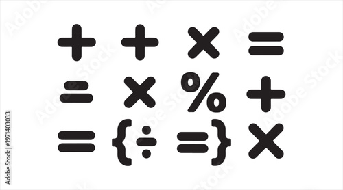 Minimal math symbols icons showing arithmetic operators for education and calculation concepts