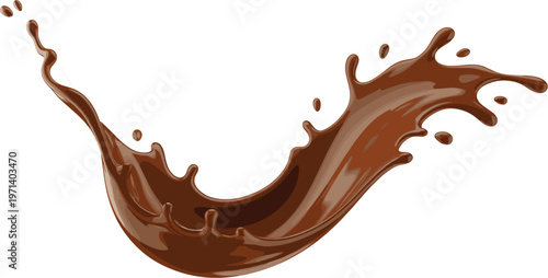 Chocolate splash with coffee beans dynamic liquid swirl in realistic style