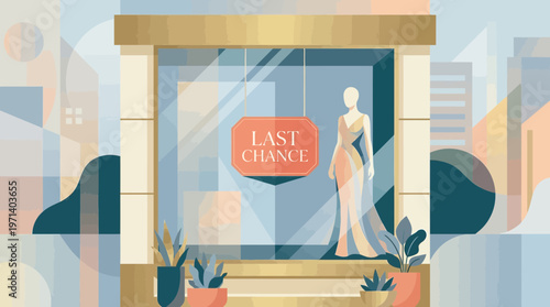 Boutique Storefront Illustration with Last Chance Sale Sign