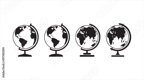 Set of earth globe silhouettes isolated on white background for travel and geography themes