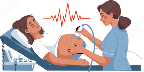 Pregnancy Ultrasound Checkup Illustration Prenatal Healthcare Concept