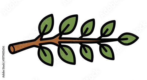 Cartoon branch with green leaves.