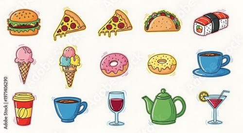 summer drinks icons set