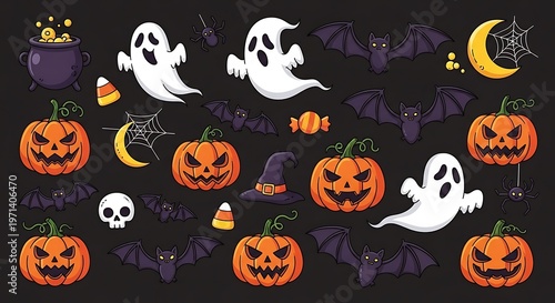 Halloween seamless pattern background with pumpkins