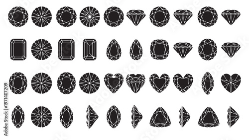 Assortment of Black Diamond and Gemstone Cuts in Silhouette Form