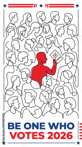 Creative One Line Art Illustration Poster for Midterm Election 2026 Awareness, Minimal Line Drawing Poster Design for Midterm Election 2026 Voting Campaign, Abstract Line Art Poster for Midterm 