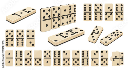 A set of wooden domino pieces.
