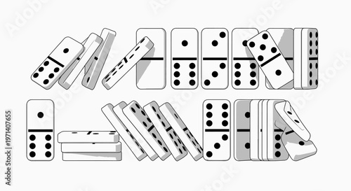 Dominoes scattered on a surface.