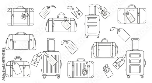 Collection of Vintage and Modern Luggage and Travel Bags.