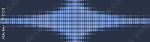 Dash grid halftone pattern blink star shaped border ultra wide 32:9 aspect ratio deep blue vector abstract background. Dashed structure half tone ultrawide format futuristic technology design element