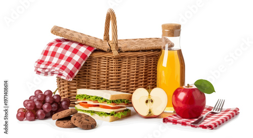 Sandwiches and fruit for outdoor meal.