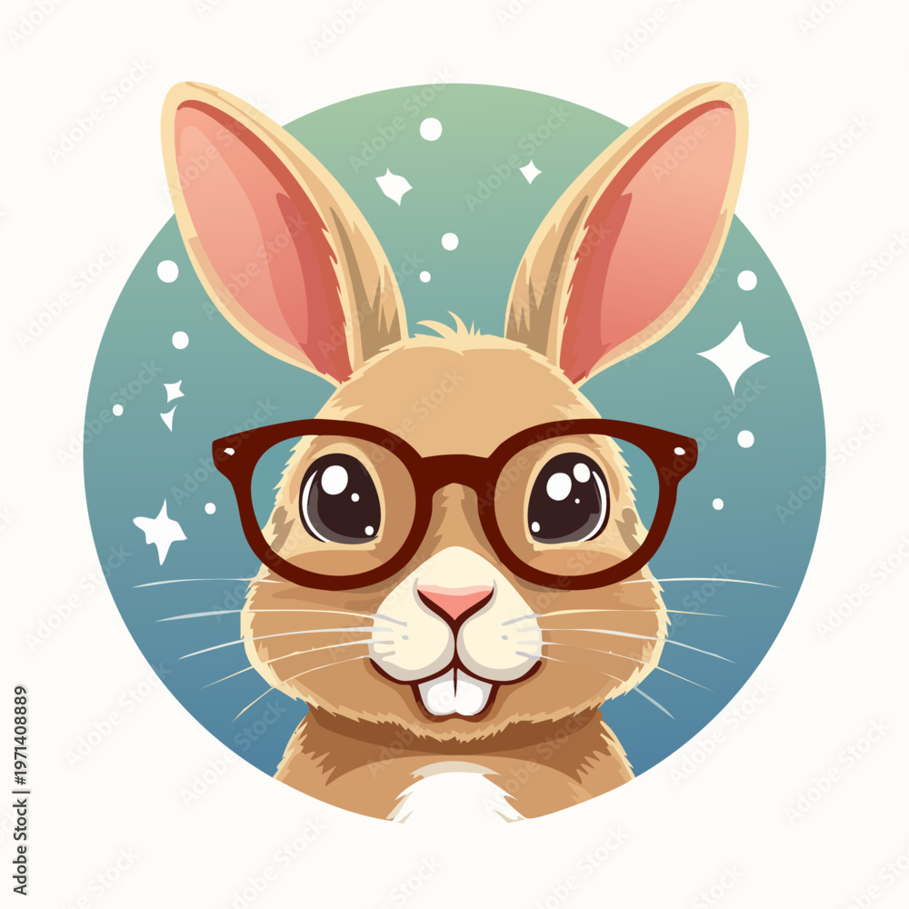Fototapeta premium Cute cartoon rabbit wearing glasses with a cheerful expression