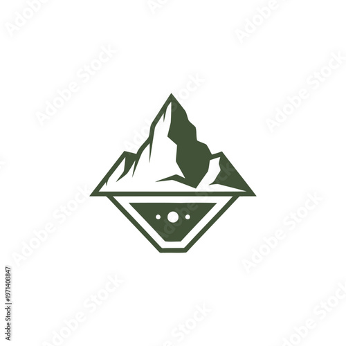 Modern minimalist mountain peak logo design embodying natural exploration, adventure, and the grandeur of alpine landscapes. Perfect geometric emblem for outdoor brands