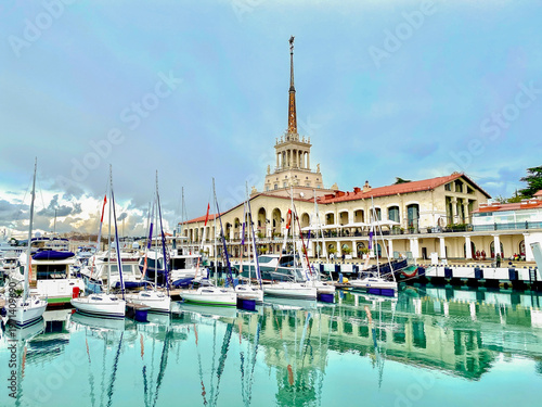 Yachts and ships in the port of sochi russia