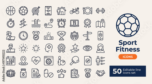 Sports fitness icons Pixel perfect. Archevy,swimming,soccer.