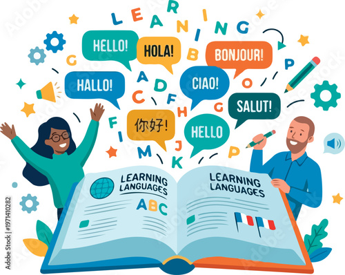 People Learning Languages From Book.