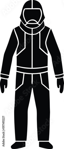 Black hazmat protective suit flat vector illustration