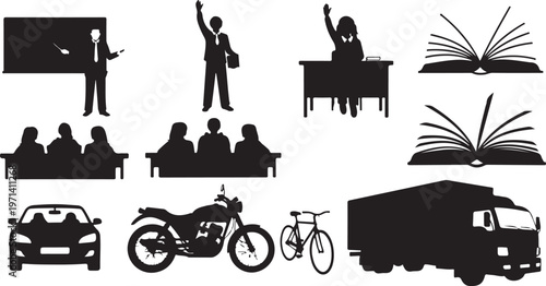 teacher student classroom learning education silhouette set black