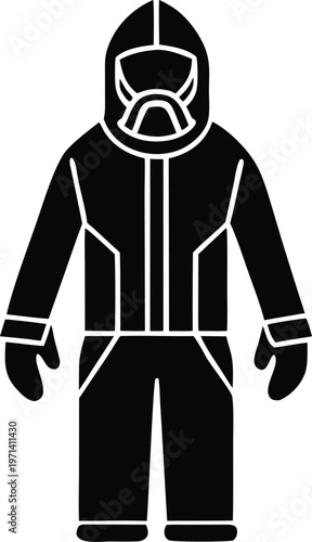 Minimalist hazmat protective suit glyph vector illustration