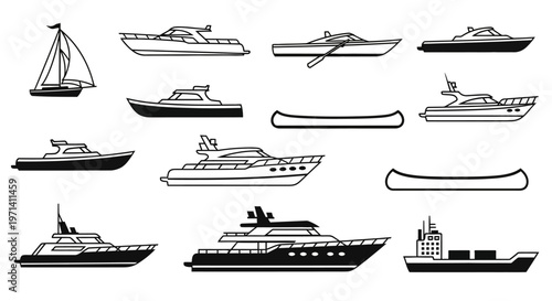 Collection of Diverse Watercraft Vessels and Boats.