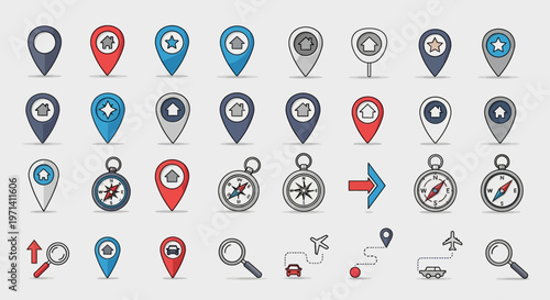 Collection of Navigation and Location Icons for Digital Use.