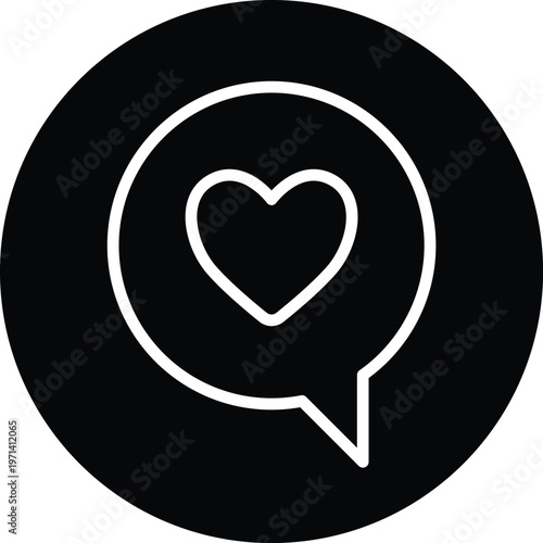 Love heart notification icon white line art on black circle background vector interface sign