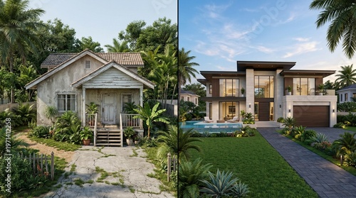 Contrast Between Old and Modern Residential Architecture Highlighting Urban Development