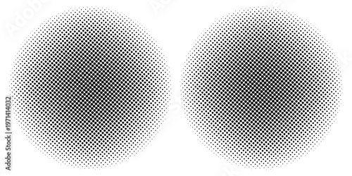 Set of halftone dots gradient pattern texture isolated on white background. Straight dotted spots using halftone circle dot raster texture.