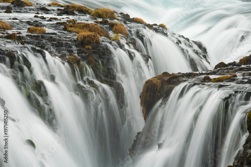 Bruarfoss waterfall Iceland long exposure close up moss