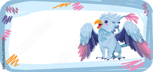 Cute Griffin memo label, name tag with Colorful Border