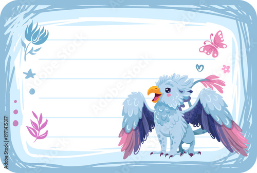 Cute Griffin memo label, name tag with Colorful Border