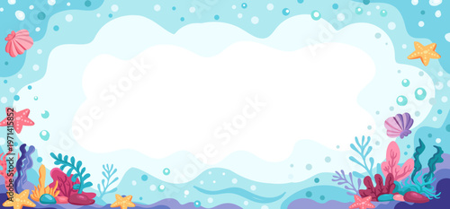 Quadro su tela Underwater Scene With Coral Reef And Starfish banner background