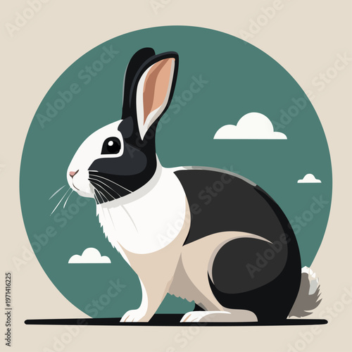 Stylized Black and White Rabbit Illustration