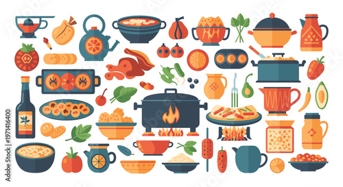 A warm and inviting illustration of a bowl of soup with bread and a bottle of wine, perfect for a cozy evening or a restaurant menu.