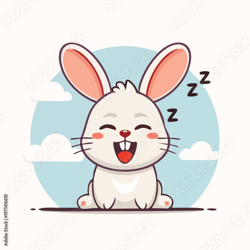Cute white rabbit sleeping and dreaming happily cartoon vector illustration.