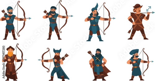 Muscular men depicted as zodiac signs are ready to shoot arrows with bows.