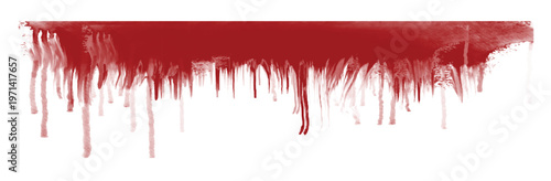 Red blood drip top border on white background. Scarlet paint, wine or sauce splash on wall spatter texture. Eight red blood drips on white background, vector illustration.