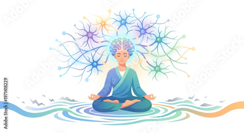 mindful Neural Harmony - Flat 2.0 Illustration 