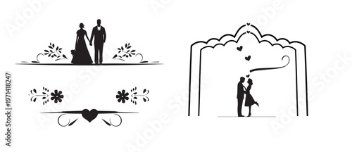 Wedding couple silhouette collection background. wedding couples collection, vector illustration.