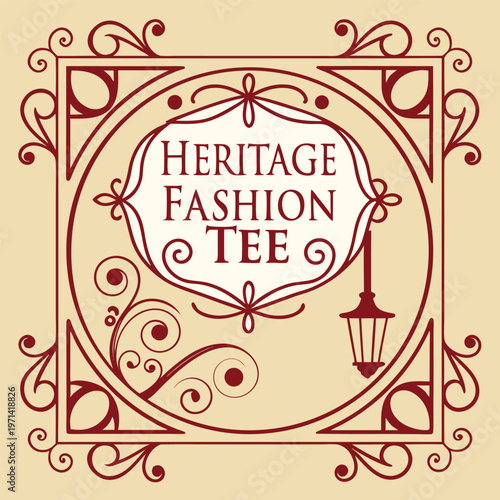 Retro vector greeting card design featuring a vintage floral ornament frame with decorative border elements for a happy wedding invitation or holiday celebration banner typography for t-shirt design