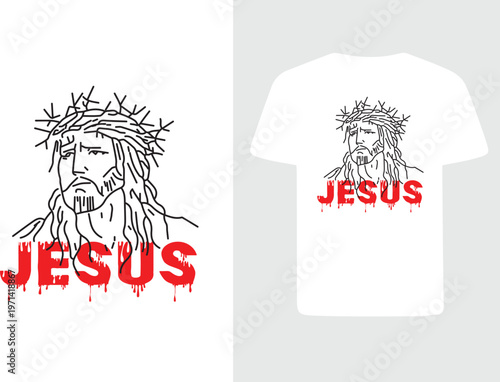 Jesus Christ with crown of thorns line art t-shirt design