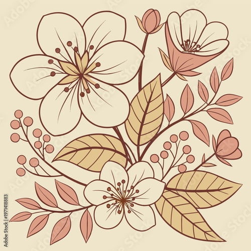 This vintage floral seamless pattern features a vector illustration of nature-inspired flowers and leaves, creating a decorative spring textile design perfect for wallpaper and autumn art ornaments