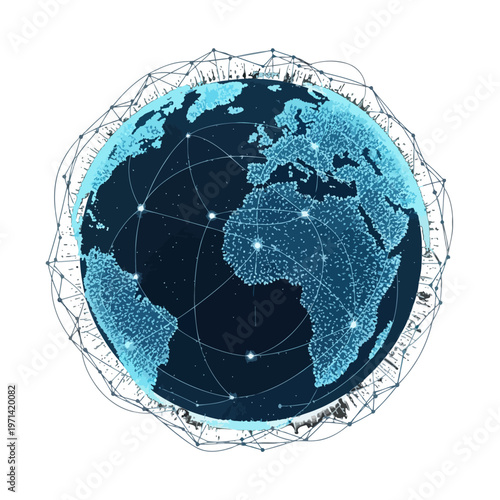 Digital globe with interconnected network lines and glowing nodes